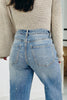 Mist Blue Distressed Detail Tummy Control Raw Hem Jeans
