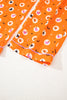 Orange Halloween Print Lapel Shirt Long 2pcs Pajama Set