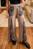 Straw Yellow Mineral Wash Leopard Patchwork Wide Leg Pants