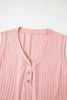 Gossamer Pink Ribbed Button V Neck Tank Top and Shorts Set