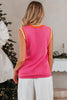 Bright Pink Contrast Trim Pearl Detail Sweater Tank Top