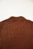Coffee Solid Color Cable Knit High Neck Loose Pullover Sweater