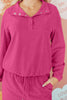 Peach Blossom Half Button Pullover Drawstring Pants Solid Color Corduroy 2pcs Outfit