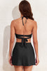Black Crossover Tie Back Halter Bikini with Swim Bottoms