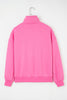 Bright Pink Half Button Stand Neck Drop Shoulder Sweatshirt