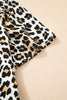 Multicolour Half Buttons Short Sleeve Loose Leopard Mini Dress with Pockets