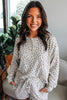 White Spiral Ribbed Floral Print Long Sleeve Henley Top Drawstring Short Set