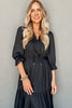 Black Flounced Bracelet Sleeve V Neck Tiered Maxi Dress