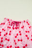 Rose Cherry Bow Mixed Print Scalloped Edge Short Pajama Set
