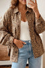 Khaki Leopard Print Collar Long Sleeve Patch Pocket Shift Denim Jacket