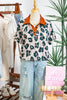 Casual Unique Leopard Print Button Contrast Collared Short Sleeve Blouse
