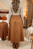 Brown Stripe Ribbed Knit Long Sleeve Bodice Contrast Patchwork Flared Dress