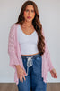 Old Rose Drop Shoulder Crochet Knit Open Front Sweater Cardigan