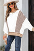 Brown Stripe Colorblock Patchwork Contrast Stitching Oversize Sweatshirt