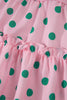 Pink V Neck Polka Dot Print Drawstring Tiered Babydoll Blouse