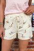 Beige Wild Duck Mallard Printed Drawstring Denim Shorts