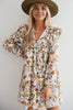 Yellow Floral Print Tie Neck Frilled Detail Long Sleeve Mini Dress
