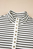 Black Stripe Ribbed Knit Half Button Long Sleeve Slim Top