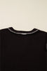 Black Contrast Stitched Detail V Neck Ruffle Long Sleeve Blouse