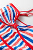 Red July 4th Stripes Star Floral Impression Cutout Spaghetti Straps One Piece Swimsuit