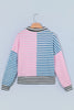 Multicolour Striped Color Block Patchwork Half Zip Drop Shoulder Long Sleeve Top