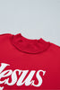 Fiery Red Jesus Saves Slogan Print Stand Neck Baggy Sweatshirt