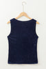 Dirty blue Sequined Deep V Neck Buttoned Tank Top