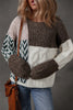 Purple Color Block Patchwork Knotted Back Loose Fit Sweater