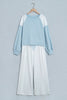 Light Blue Polka Dot Patchwork Colorblock Long Sleeve Casual Two Piece Pants Set