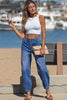 Blue 4 Buttons Front Tapered Casual Loose Fit Jeans