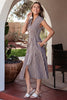 Coffee Plaid Print Full Zipper Cinched Waist Fit Flare Sleeveless Maxi Dress