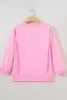 Pink Floral Bow Patched Exposed Seam Patchwork Slit Baggy Sweatshirt
