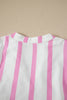 Pink Stripe Ricrac Trim Notched Neck Half Sleeve Vacation Dress