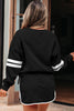 Black Varsity Stripe Detail Drop Shoulder Pullover Mini Skirt Set
