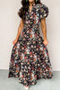 Black Floral Print V Neck Pleated Tiered Maxi Dress