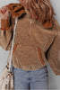 Chestnut Half Zipper Kangaroo Pocket Drawstring Corduroy Hoodie