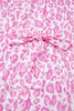 Pink Abstract Leopard Print Tie Waist Puff Sleeve Mini Shirt Dress