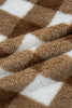 Brown Checkered Sherpa Loose Knit Cardigan with Pockets