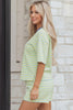Green Stripe Drop Shoulder Boxy Casual Terry Short Set