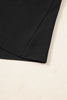 Black Plus Size Notched Neck Leopard Trim Flounce Long Sleeve Shift Dress