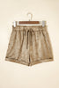 Gold Metallic Luster Tie Elastic Waist Cuffed Hem Shorts