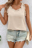Parchment Textured Frilly Trim V Neck Sleeveless Top