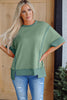 Smoke Green Half Sleeve Raw Seam High Low Side Split Top