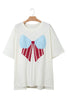 White Distressed Flag Bow Patched Plus Size T Shirt