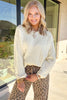 Beige Solid Color Cable Detail Knit Loose Round Neck Sweater