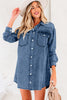 Blue Beau Chest Pocket Raw Hem Denim Loose Shirt Dress