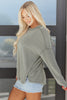 Green Bay Twist Ribbed Exposed Seam Detail Long Sleeve Loose Top