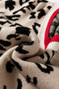 Khaki Leopard Pattern V-Neck Contrast Rib Knitted Sweater