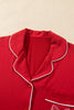 Racing Red Bow Pocket Detail Long Sleeve Shirt 2pcs Pajama Set