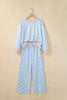 Pink Polka Dot Contrast Trim Long Sleeve Top Drawstring Shift Pants Set